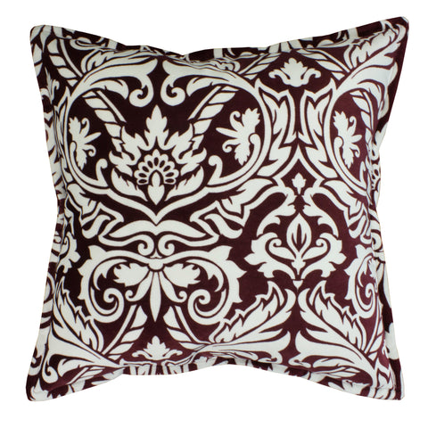 Cotton Velvet Pillow Cover, Burgundy/White Damask (20x20)