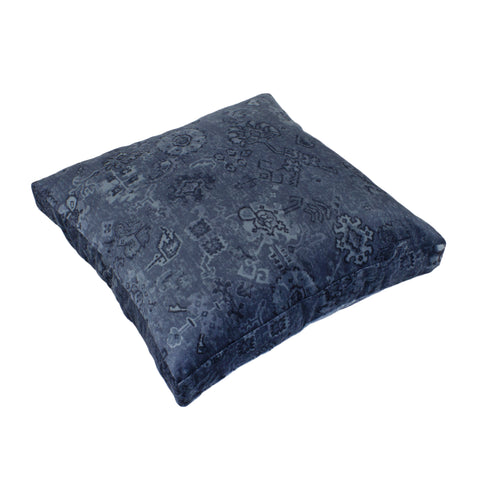 Cotton Velvet Pillow Cover, Printed Denim Blue (18x18x2)