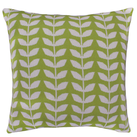 Cotton Knit Pillow Cover, Green/Ivory Leaf (20x20)