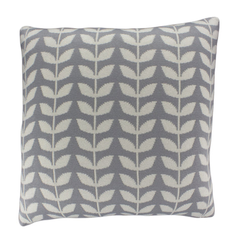 Cotton Knit Pillow Cover, Grey/Ivory Leaf (20x20)