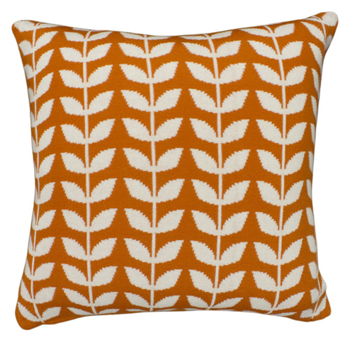 Cotton Knit Pillow Cover, Orange/Ivory Leaf (20x20)