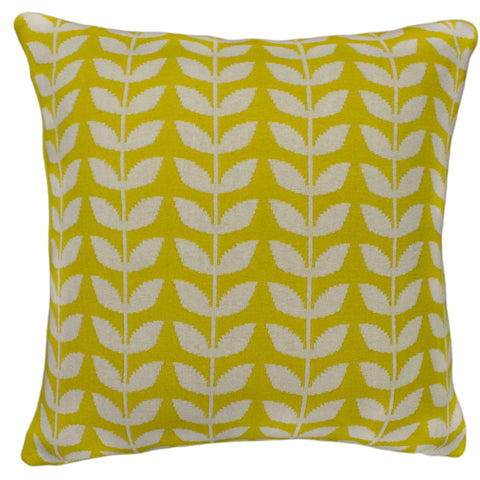 Cotton Knit Pillow Cover, Yellow/Natural Leaf (20x20)