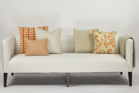 Cotton Knit Pillow, Orange/Ivory Leaf (20x20)